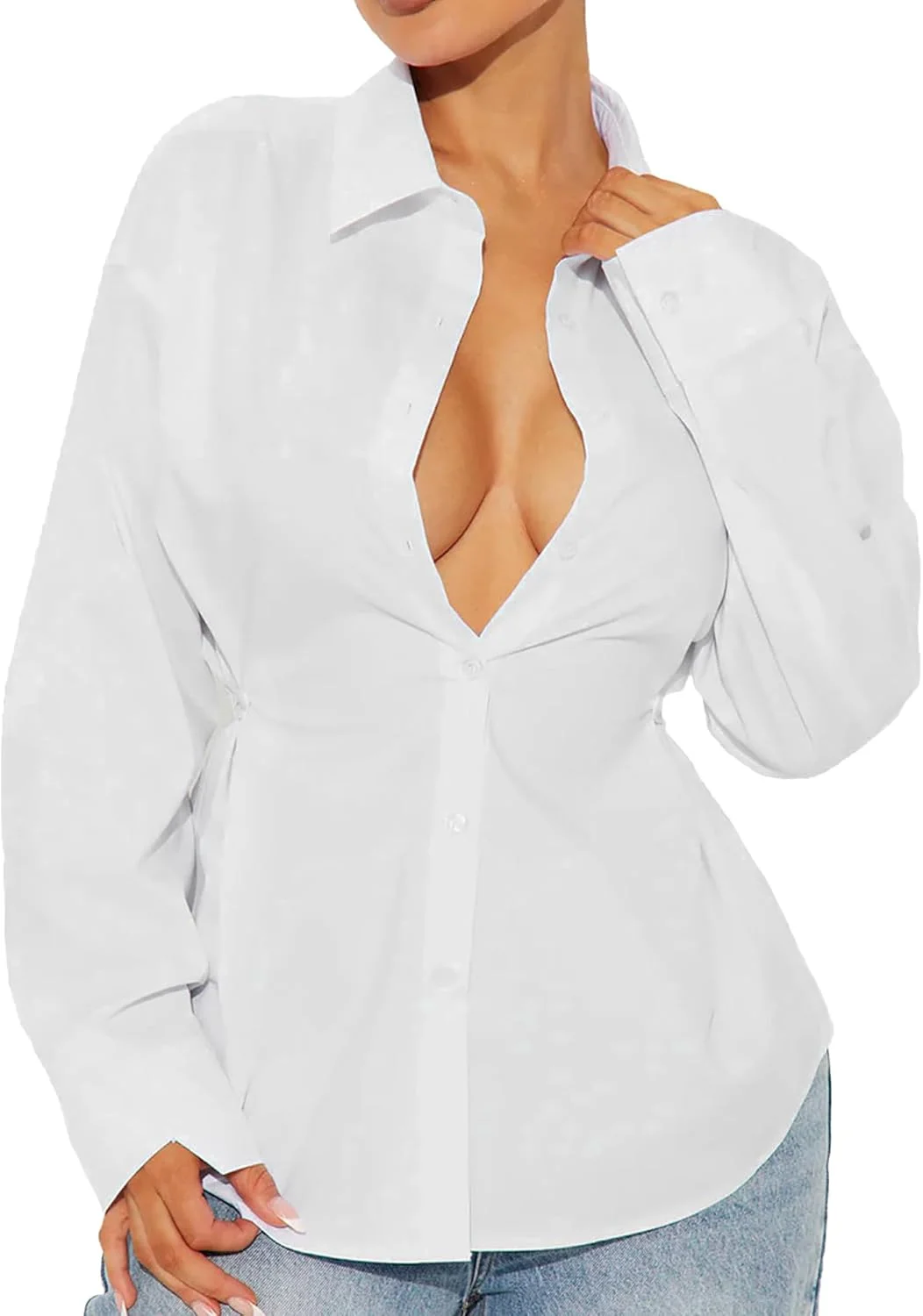 بلوز آستین بلند زنانه دکمه دار با دکمه های جانبی قابل تنظیم، مناسب کار و استفاده روزمره