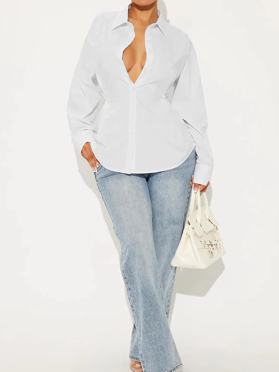 بلوز آستین بلند زنانه دکمه دار با دکمه های جانبی قابل تنظیم، مناسب کار و استفاده روزمره بلوز آستین بلند زنانه دکمه دار با دکمه های جانبی قابل تنظیم، مناسب کار و استفاده روزمره