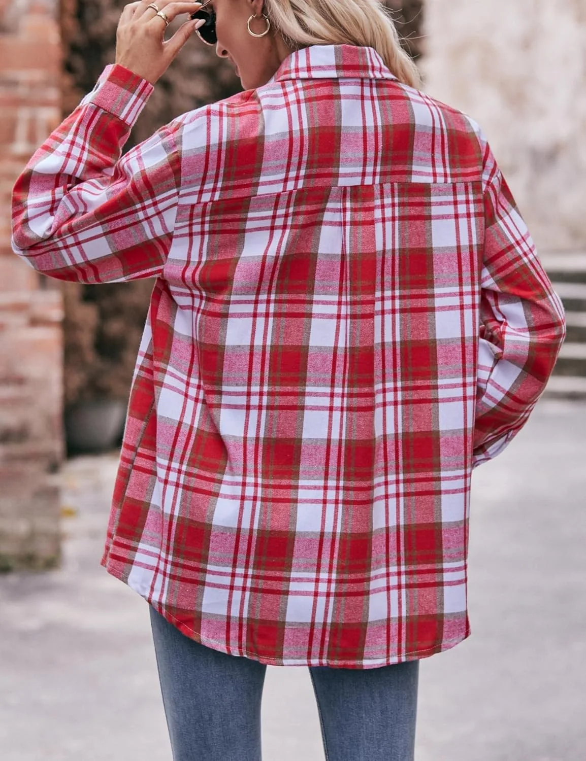 بلوز چهارخانه زنانه، مدل آزاد، دکمه دار، آستین بلند، لباس های غیر رسمی 2025