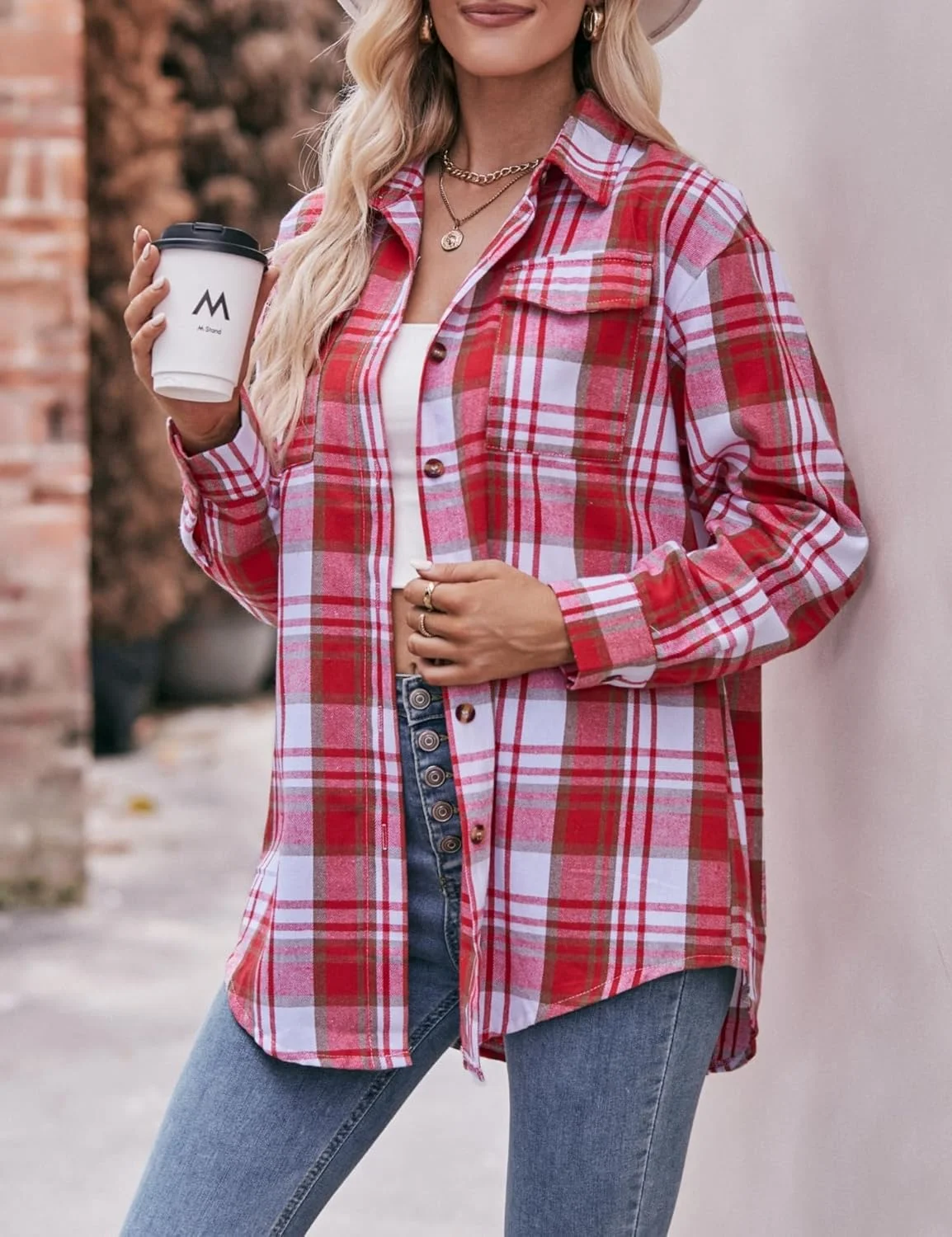 بلوز چهارخانه زنانه، مدل آزاد، دکمه دار، آستین بلند، لباس های غیر رسمی 2025