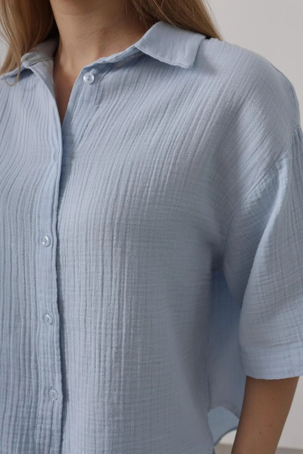 پیراهن زنانه دکمه دار 100% پنبه موسلین - سبک، قابل تنفس، مدل آزاد، ساخت ترکیه