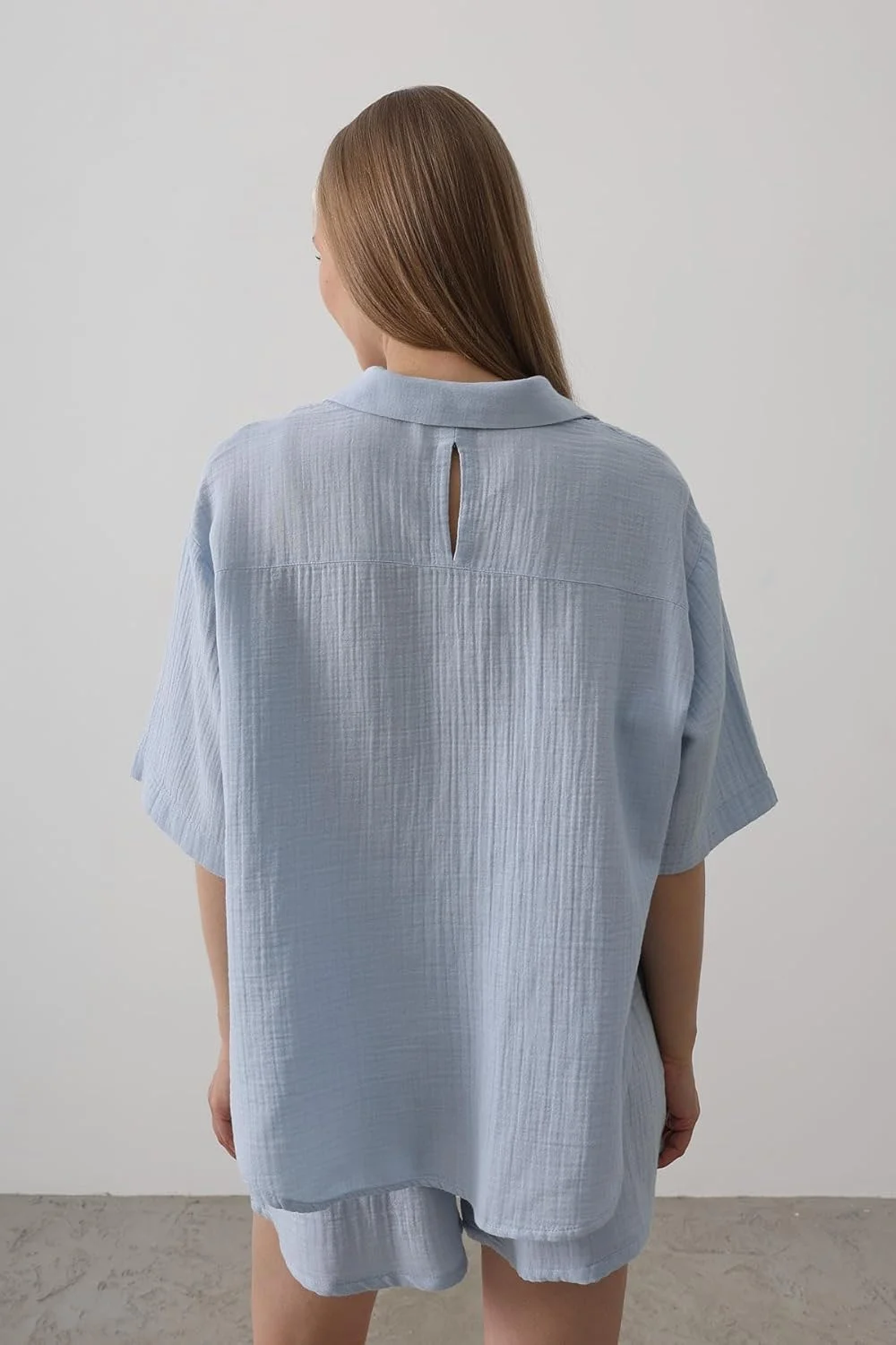 پیراهن زنانه دکمه دار 100% پنبه موسلین - سبک، قابل تنفس، مدل آزاد، ساخت ترکیه