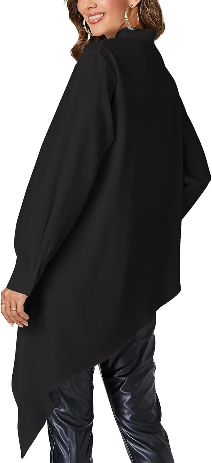 بلوز زنانه یقه ایستاده آستین بلند دکمه دار نامتقارن