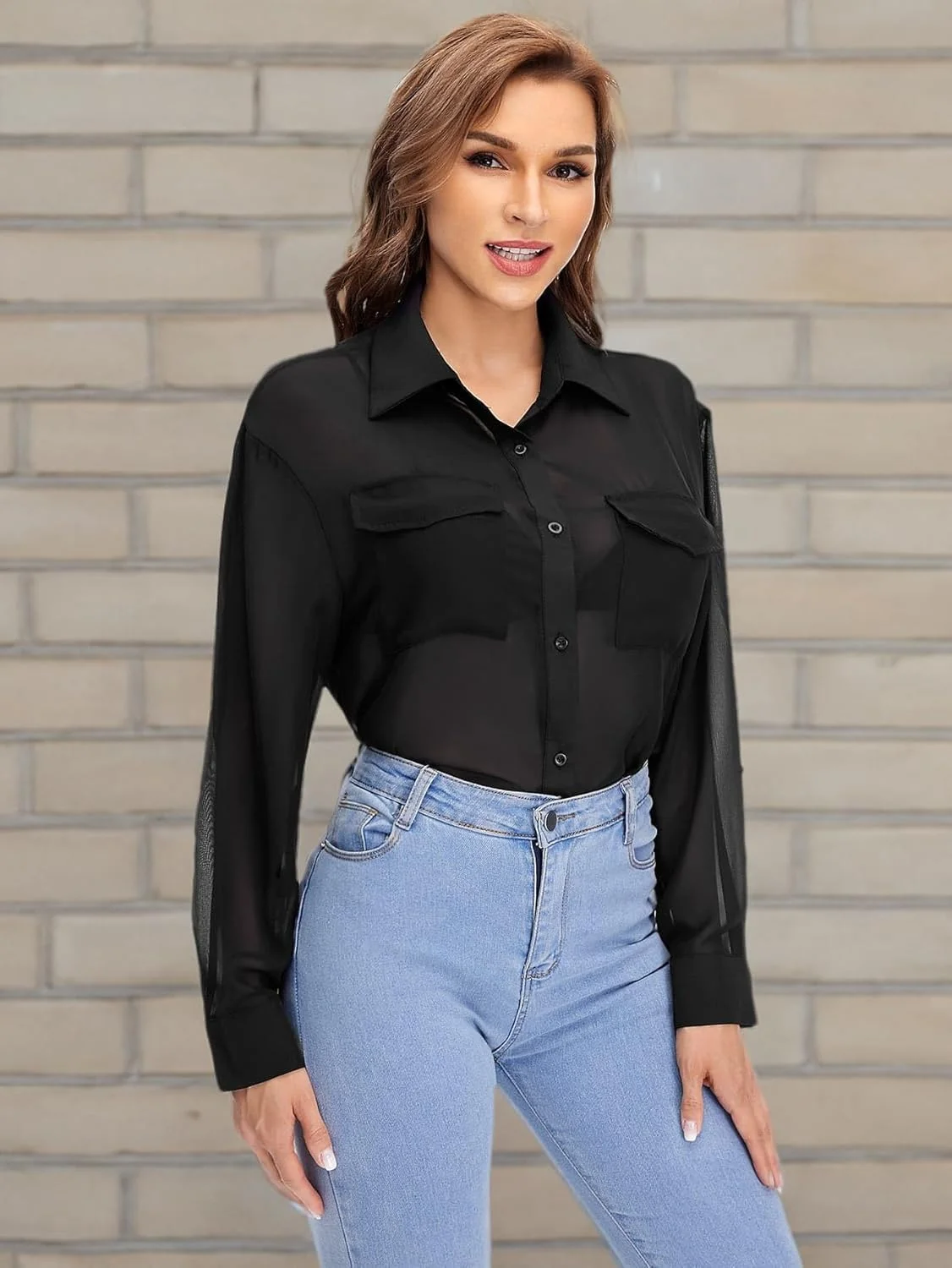 پیراهن زنانه دکمه دار با جیب پاکتی