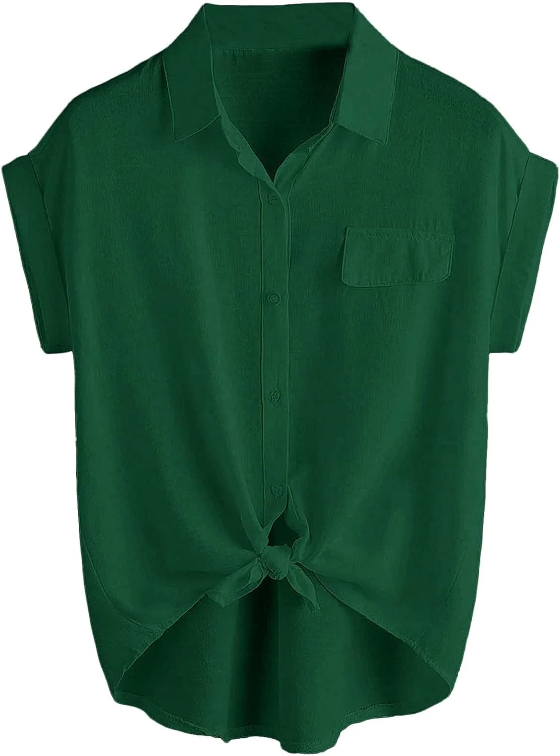 بلوز زنانه آستین کوتاه دکمه دار با یقه و گره جلویی