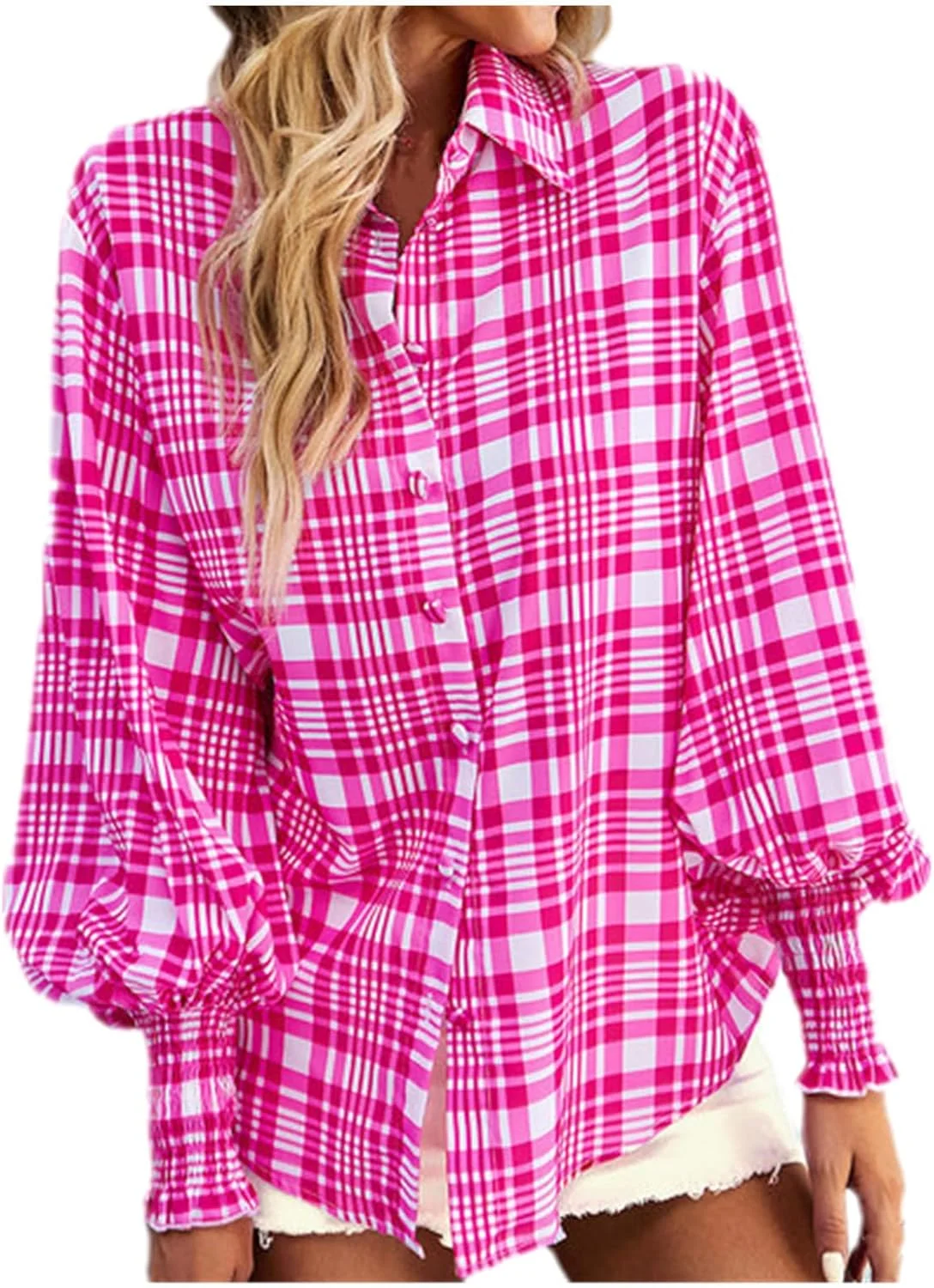 پیراهن دکمه دار زنانه بوهو، بلوز نخی غیر رسمی سایز بزرگ یقه هفت (قرمز، M) پیراهن دکمه دار زنانه بوهو، بلوز نخی غیر رسمی سایز بزرگ یقه هفت (قرمز، M)