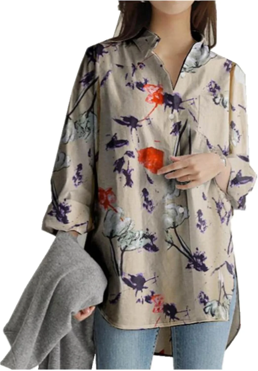 پیراهن دکمه دار زنانه بوهو، بلوز پنبه ای غیر رسمی سایز بزرگ یقه هفت پیراهن دکمه دار زنانه بوهو، بلوز پنبه ای غیر رسمی سایز بزرگ یقه هفت