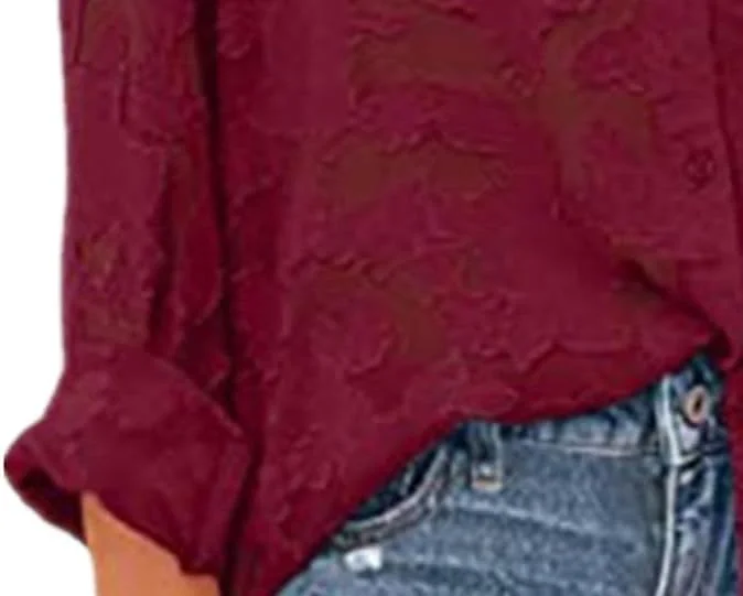 پیراهن زنانه بوهو دکمه دار، بلوز نخی غیر رسمی سایز بزرگ یقه هفت (قرمز، XL)