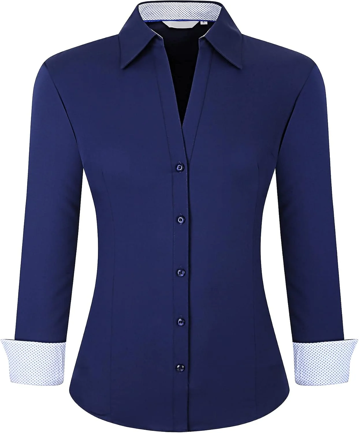 WARHORSEE پیراهن دکمه دار زنانه و مردانه، آستین بلند، یقه هفت، مناسب کار و بدون چروک (سرمه ای، XL)