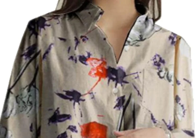 پیراهن دکمه دار زنانه بوهو، بلوز پنبه ای غیر رسمی سایز بزرگ یقه هفت