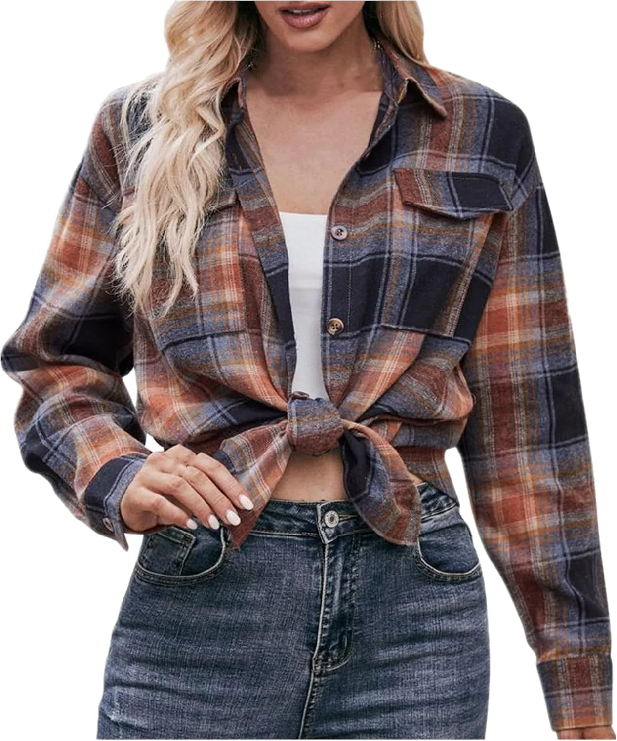 پیراهن زنانه دکمه دار بوهو، بلوز نخی غیر رسمی سایز بزرگ یقه هفت (مشکی، XL)