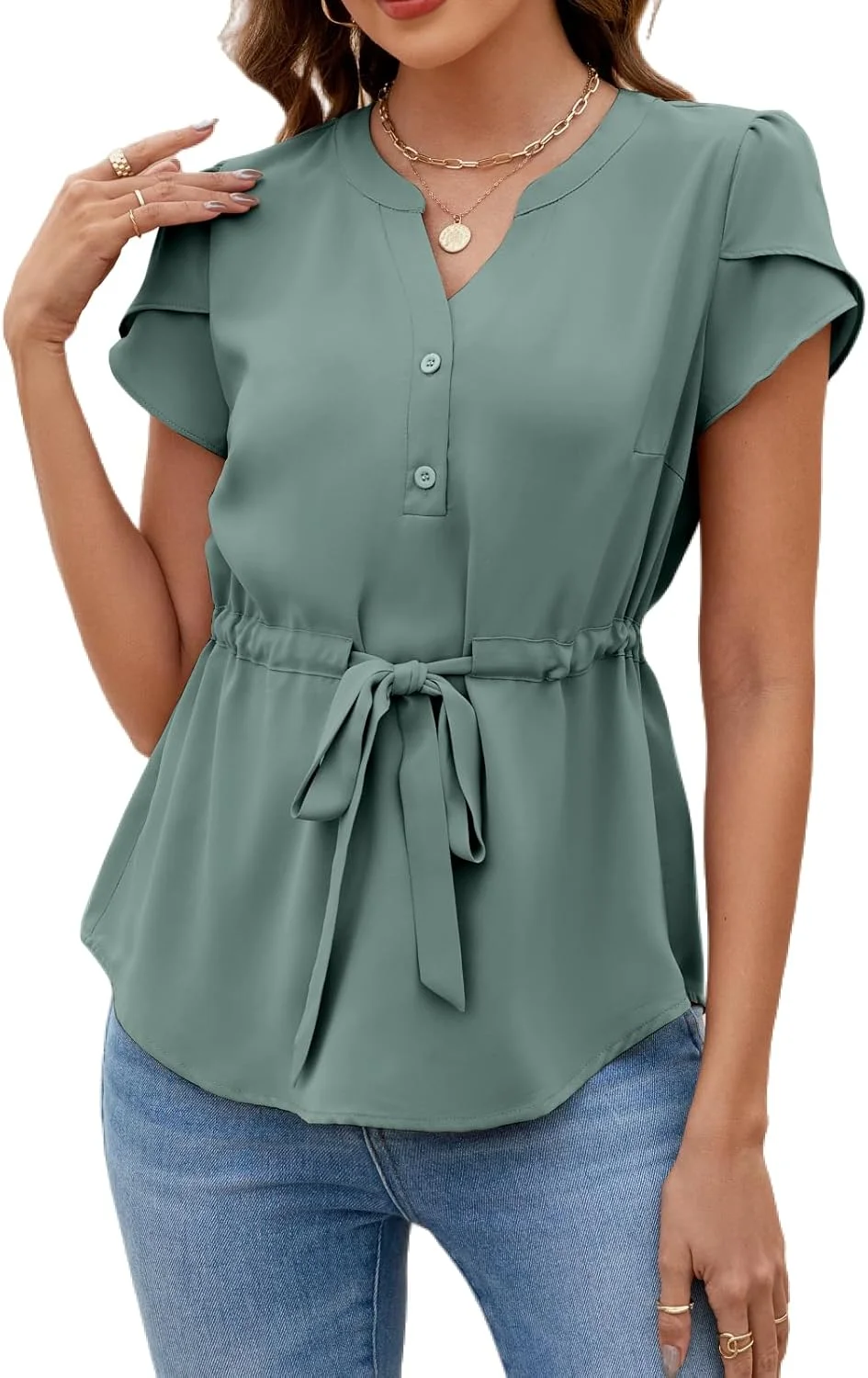 ویمپونک بلوزهای مجلسی زنانه، تاپ‌های پپلوم ترندی تابستانی، بلوز دکمه‌دار مناسب کار و تجارت