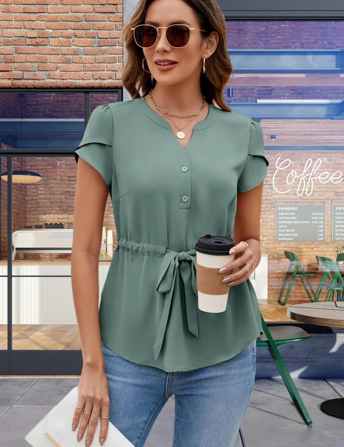 ویمپونک بلوزهای مجلسی زنانه، تاپ‌های پپلوم ترندی تابستانی، بلوز دکمه‌دار مناسب کار و تجارت