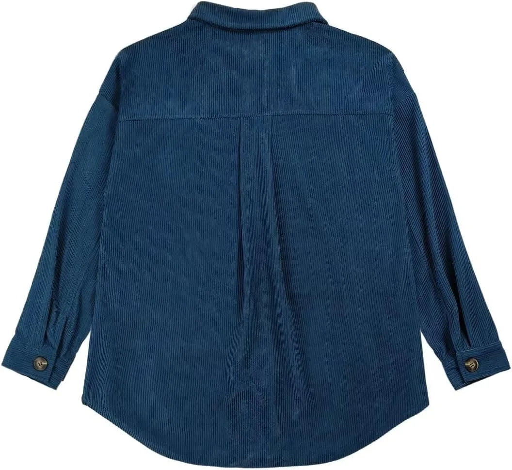 VICHYIE شاکت زنانه مخملی کبریتی، بلوز دکمه دار، پیراهن، جیب دار، آستین بلند، تاپ، کت، ژاکت