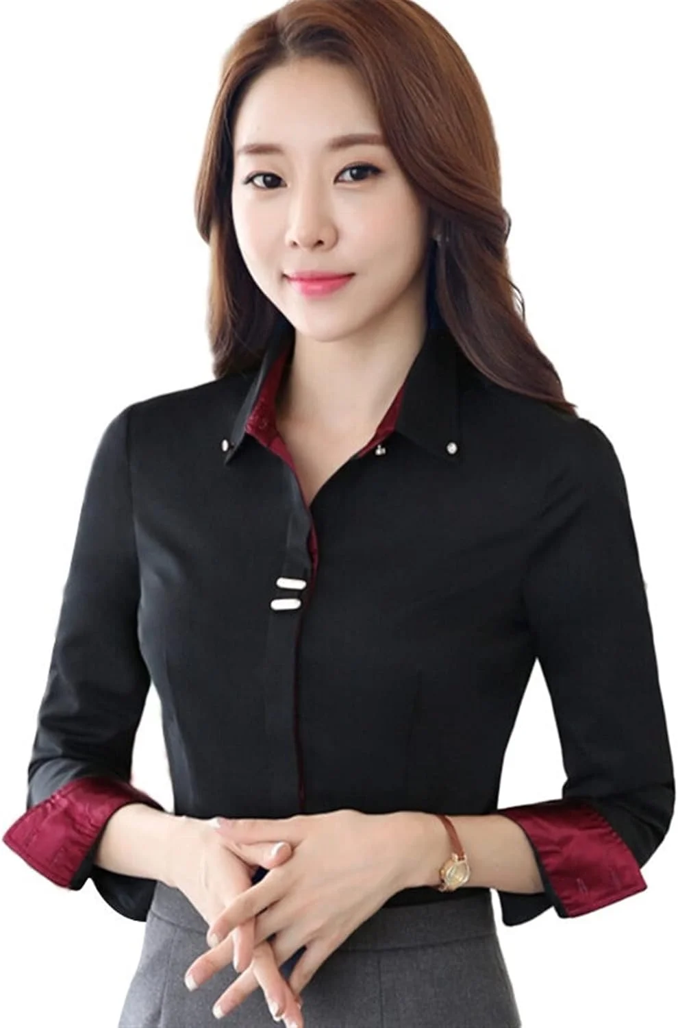 بلوز زنانه VETCS، پیراهن آستین بلند زنانه، پیراهن نخی پولک دار مشکی و سفید، پیراهن رسمی زنانه (رنگ: Hortel، سایز: 4XL)