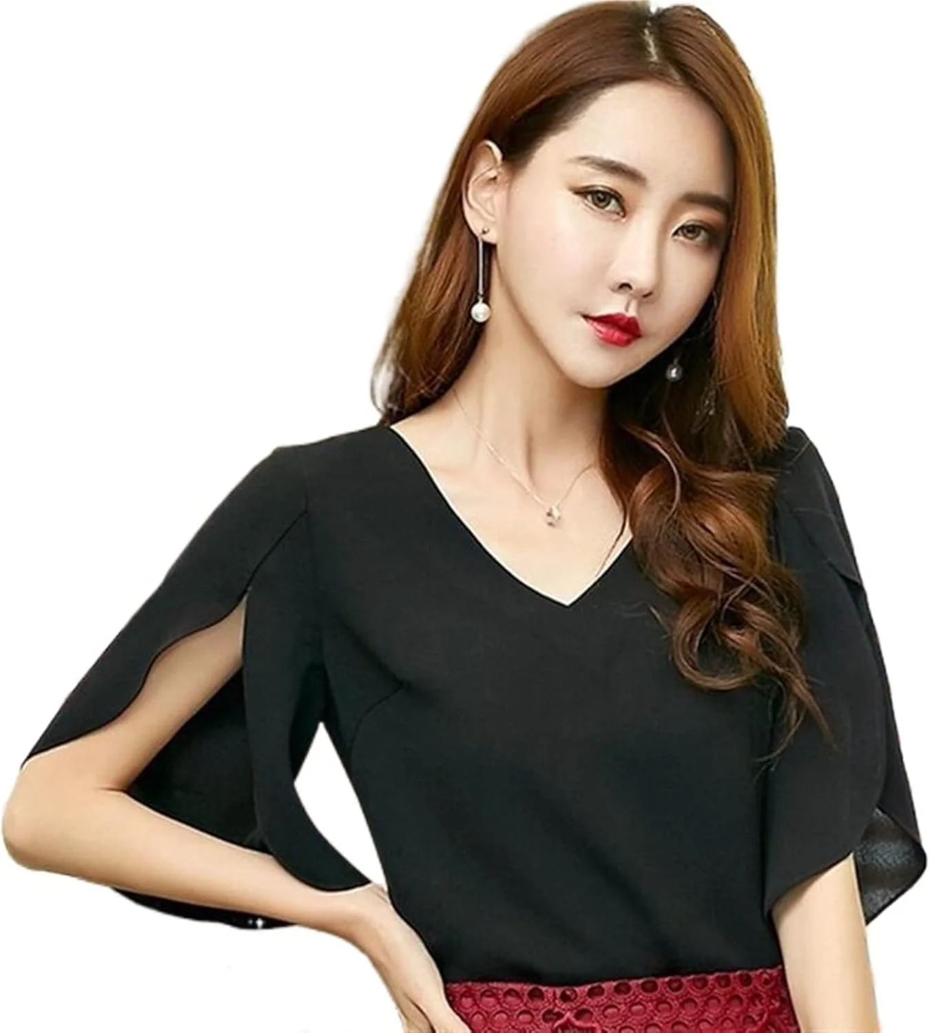 بلوز زنانه VETCS، بلوز سکسی یقه هفت زنانه، پیراهن شیفون آستین کوتاه، بلوز و پیراهن شیفون سایز بزرگ زنانه (رنگ: Hortel، سایز: XXXL)