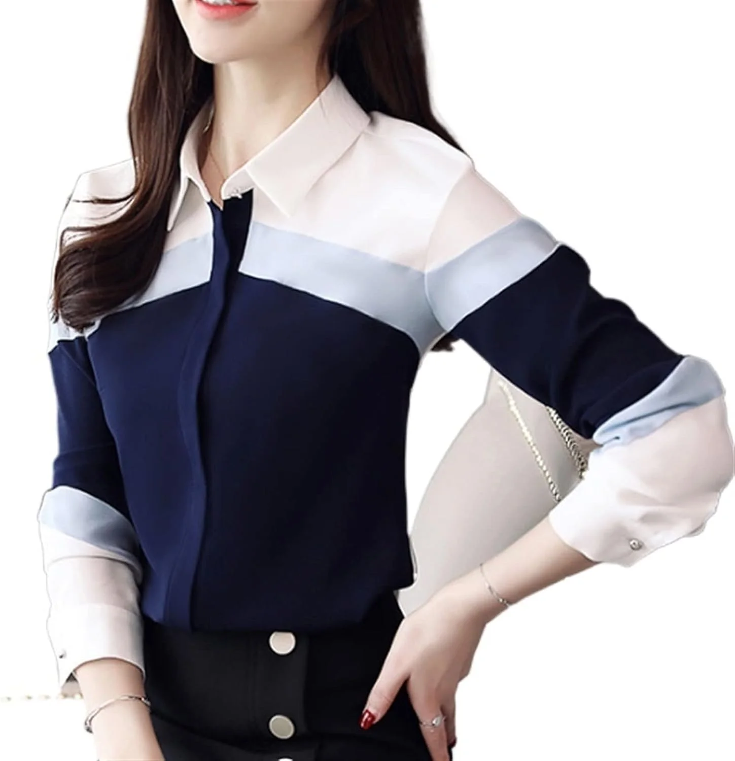 بلوز زنانه VETCS، پیراهن آستین بلند زنانه، بلوز زنانه شیفون، پیراهن راه راه زنانه غیر رسمی، پیراهن یقه دار (رنگ: Hortel، سایز: S)