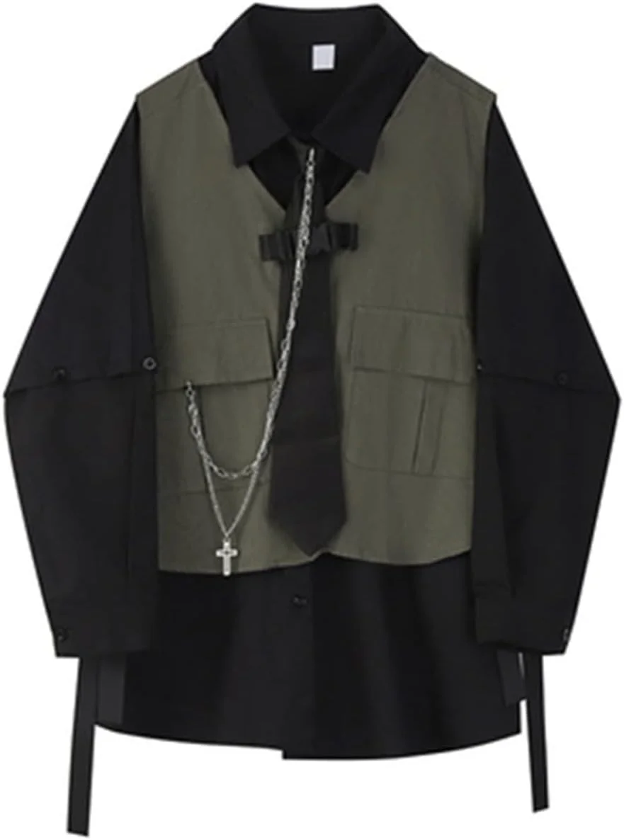 بلوز زنانه VETCS، ست لباس خیابانی شامل جلیقه ابزار و بلوز آستین بلند گشاد زنانه (رنگ: خاکستری)