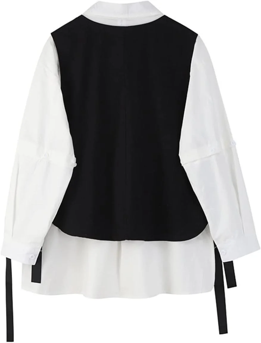 بلوز زنانه VETCS، ست لباس خیابانی شامل جلیقه ابزار و بلوز آستین بلند گشاد زنانه (رنگ: خاکستری)