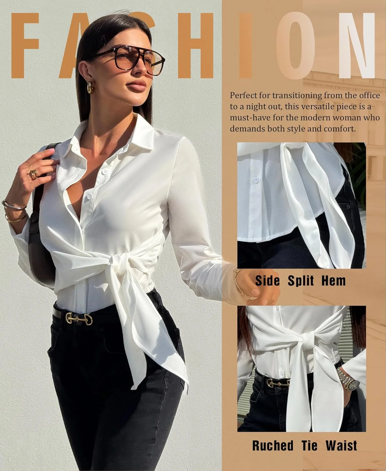 پیراهن های دکمه دار زنانه VIDUSSA - بلوزهای آستین بلند مناسب کار، تاپ های غیر رسمی شیک، پیراهن های یقه دار با گره کناری پیراهن های دکمه دار زنانه VIDUSSA - بلوزهای آستین بلند مناسب کار، تاپ های غیر رسمی شیک، پیراهن های یقه دار با گره کناری