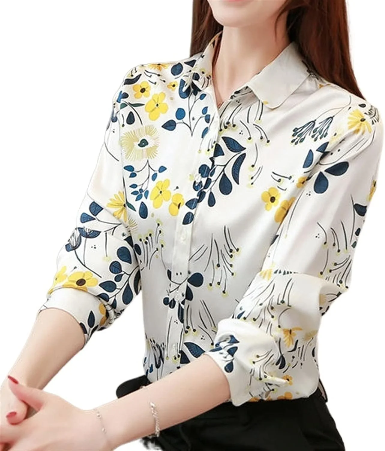 بلوز زنانه VETCS، پیراهن و بلوز ابریشمی زنانه، پیراهن های چاپی ابریشمی، پیراهن های آستین بلند زنانه، پیراهن های سایز بزرگ (رنگ: Hortelã، سایز: L)