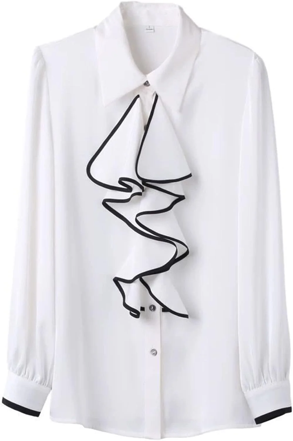 بلوز زنانه VETCS، پیراهن زنانه، پیراهن برش موج دار چین دار، پیراهن اداری زنانه، پیراهن آستین بلند، پیراهن زنانه (رنگ: سفید، سایز: XXL)