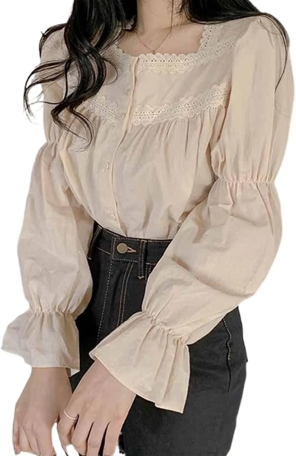 بلوز زنانه VETCS، پیراهن توری زنانه، پیراهن آستین بلند زنانه، اتصال رنگ ثابت، ژاکت بافتنی منحصر به فرد (رنگ: سفید، سایز: S)