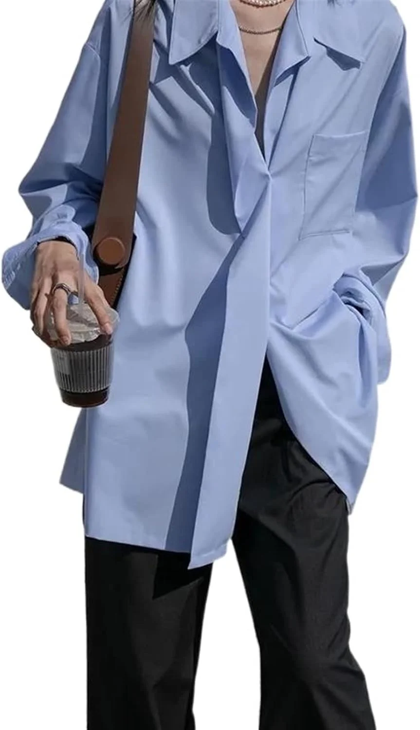 بلوز زنانه VETCS، پیراهن سفید زنانه، آستین بلند گشاد، تاپ دکمه دار زنانه (رنگ: Hortel، سایز: L)