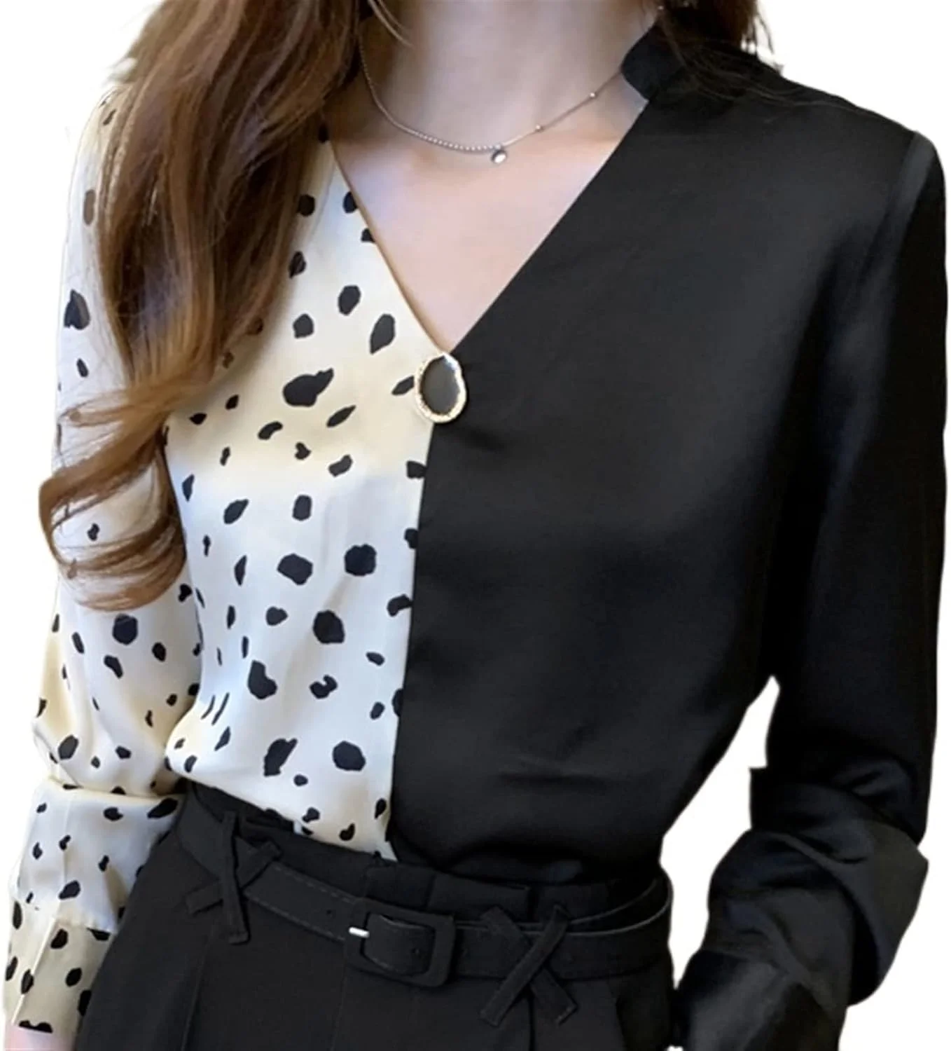 بلوز زنانه VETCS، بلوز زنانه یقه هفت طرح دار، بلوز آستین بلند زنانه (سایز: L)