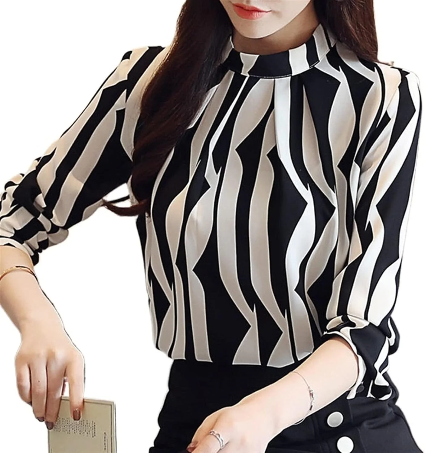 بلوز زنانه VETCS، پیراهن طرح دار زنانه، پیراهن شیفون آستین بلند زنانه (سایز: S)