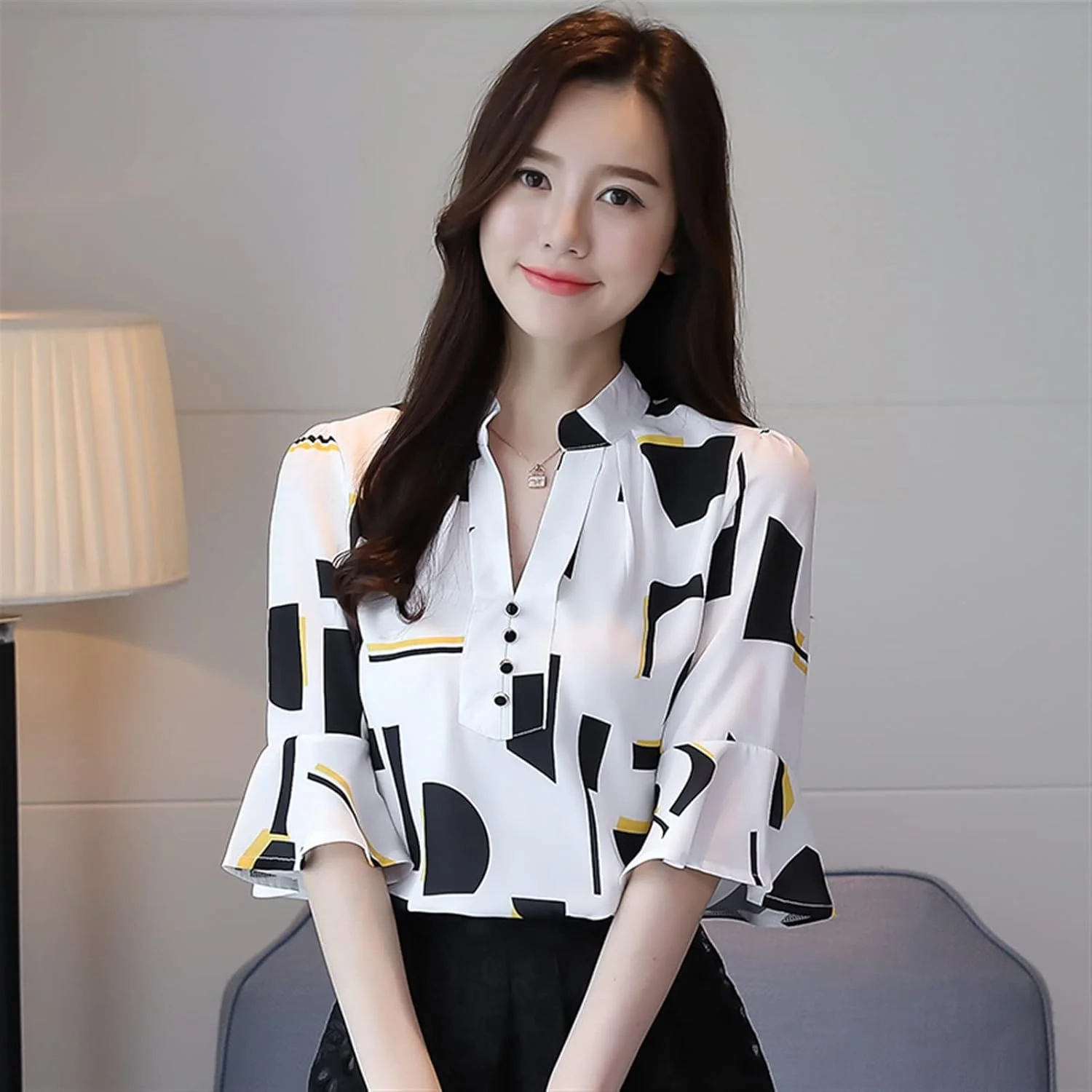 بلوز زنانه VETCS، تیشرت زنانه، پیراهن زنانه طرح دار شیفون، پیراهن سایز بزرگ زنانه (رنگ: سفید، سایز: XL)