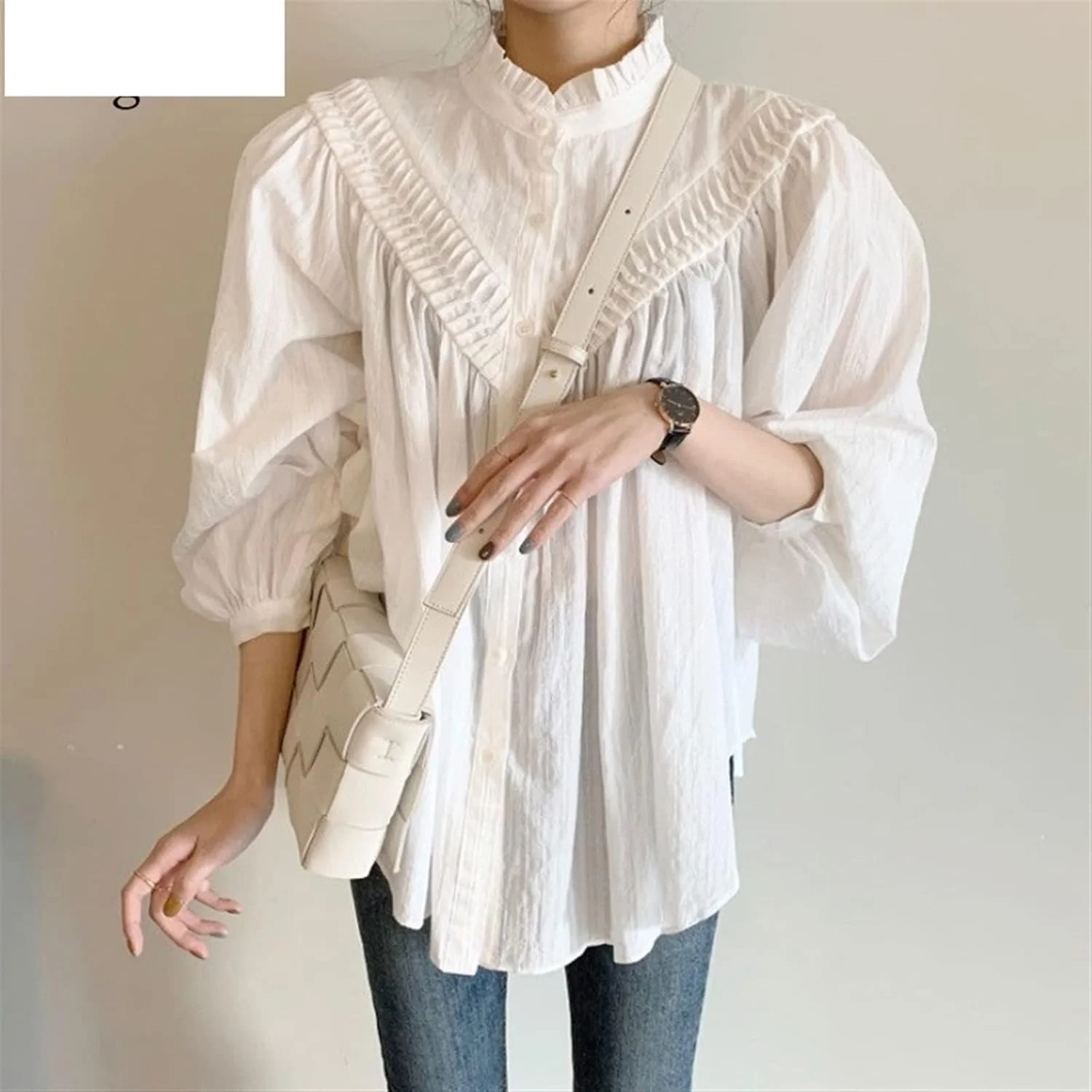 بلوز زنانه VETCS، پیراهن زنانه با یقه ایستاده، شیک و پلیسه دار، بلوز زنانه آستین فانوسی گشاد بلوز زنانه VETCS، پیراهن زنانه با یقه ایستاده، شیک و پلیسه دار، بلوز زنانه آستین فانوسی گشاد
