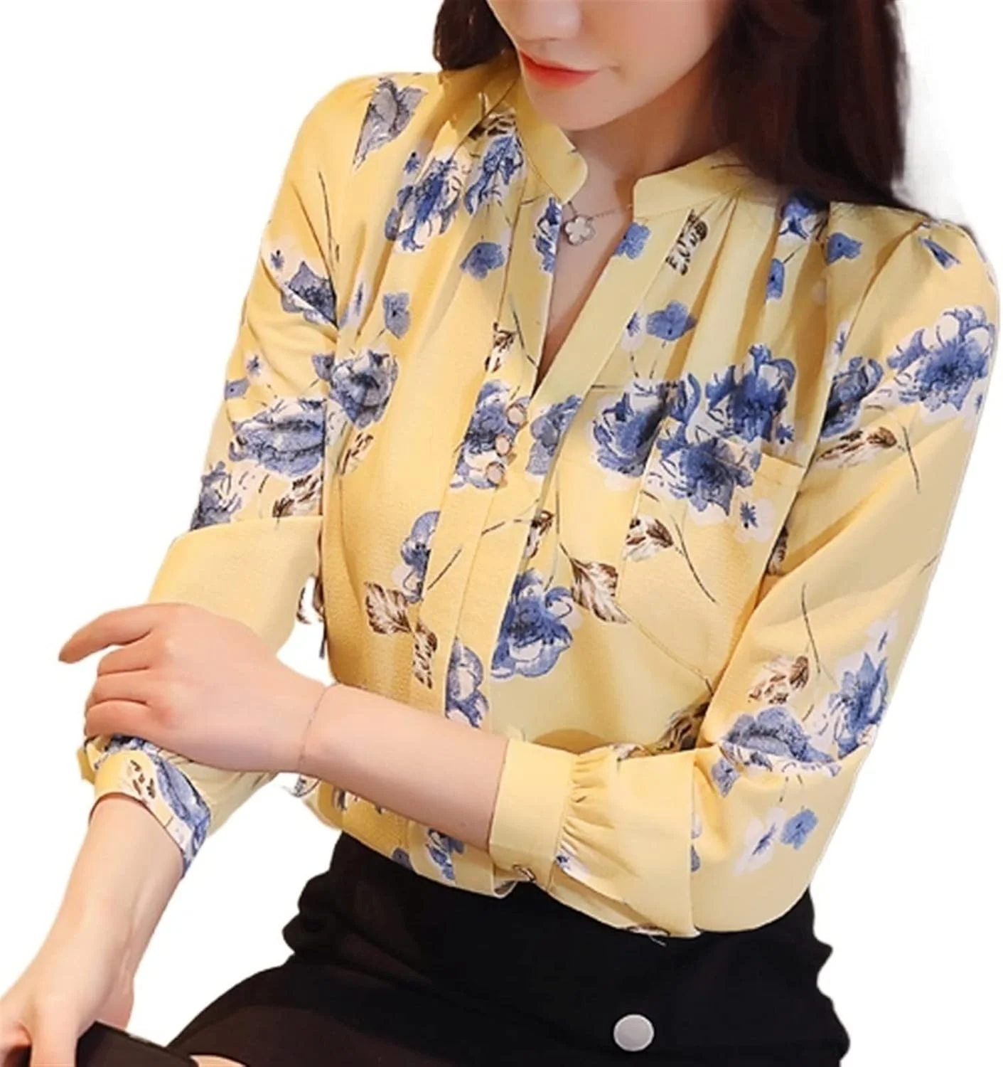 بلوز زنانه VETCS، پیراهن آستین بلند زنانه، بلوز شیفون طرح دار، بلوز زنانه، پیراهن زنانه (سایز: L)