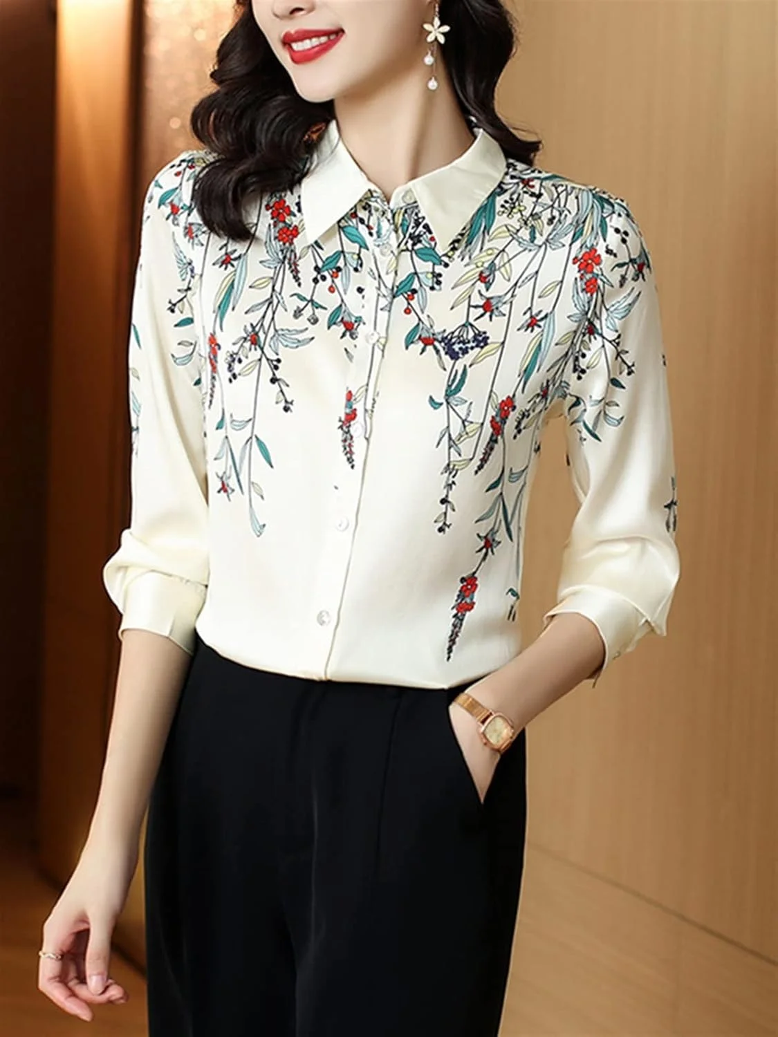 بلوز زنانه VETCS، پیراهن ساتن زنانه، پیراهن طرح دار، پیراهن زنانه شیک جوان، تاپ ابریشمی زنانه پایه ای، لباس زنانه OL (سایز: M) بلوز زنانه VETCS، پیراهن ساتن زنانه، پیراهن طرح دار، پیراهن زنانه شیک جوان، تاپ ابریشمی زنانه پایه ای، لباس زنانه OL (سایز: M)