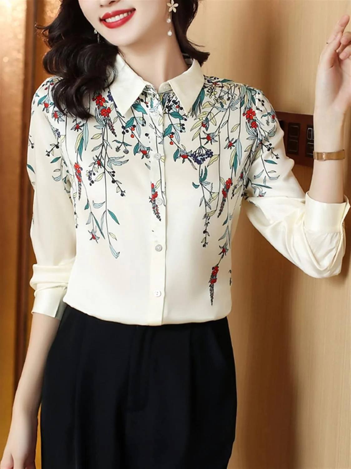 بلوز زنانه VETCS، پیراهن ساتن زنانه، پیراهن طرح دار، پیراهن زنانه شیک جوان، تاپ ابریشمی زنانه پایه ای، لباس زنانه OL (سایز: M) بلوز زنانه VETCS، پیراهن ساتن زنانه، پیراهن طرح دار، پیراهن زنانه شیک جوان، تاپ ابریشمی زنانه پایه ای، لباس زنانه OL (سایز: M)