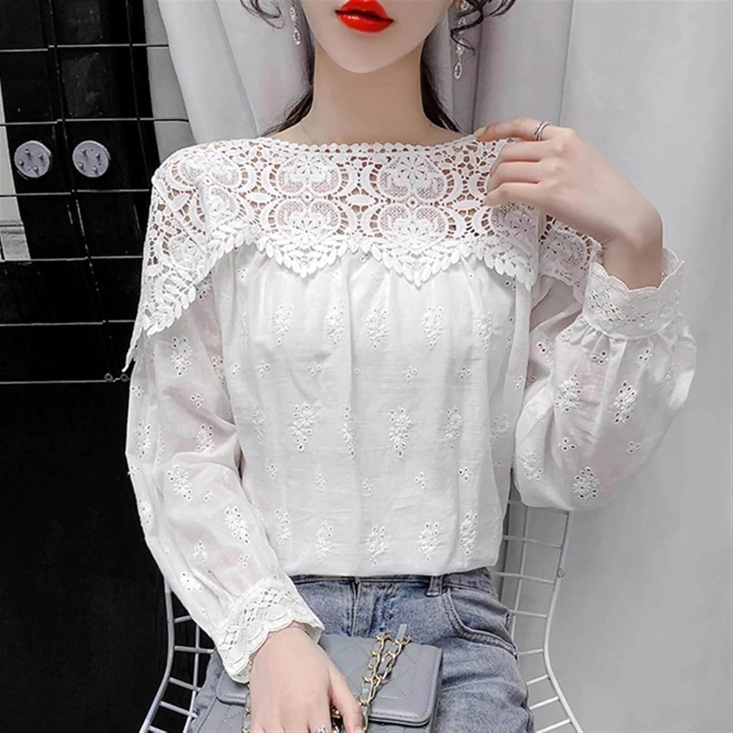 بلوز زنانه VETCS، پیراهن سفید نخی خالص زنانه، بلوز پیراهن توری گلدوزی شده توخالی، پیراهن غیر رسمی گشاد زنانه (رنگ: سفید، سایز: M) بلوز زنانه VETCS، پیراهن سفید نخی خالص زنانه، بلوز پیراهن توری گلدوزی شده توخالی، پیراهن غیر رسمی گشاد زنانه (رنگ: سفید، سایز: M)