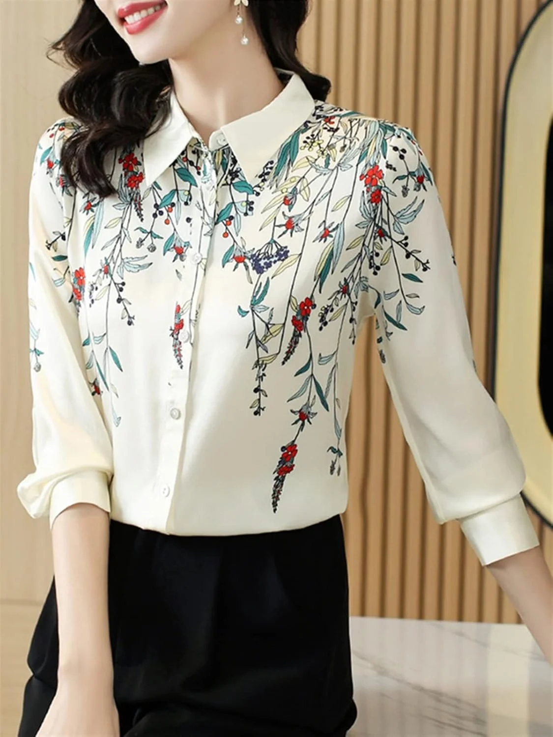 بلوز زنانه VETCS، پیراهن ساتن زنانه، پیراهن طرح دار، پیراهن زنانه شیک جوان، تاپ ابریشمی زنانه پایه ای، لباس زنانه OL (سایز: M) بلوز زنانه VETCS، پیراهن ساتن زنانه، پیراهن طرح دار، پیراهن زنانه شیک جوان، تاپ ابریشمی زنانه پایه ای، لباس زنانه OL (سایز: M)