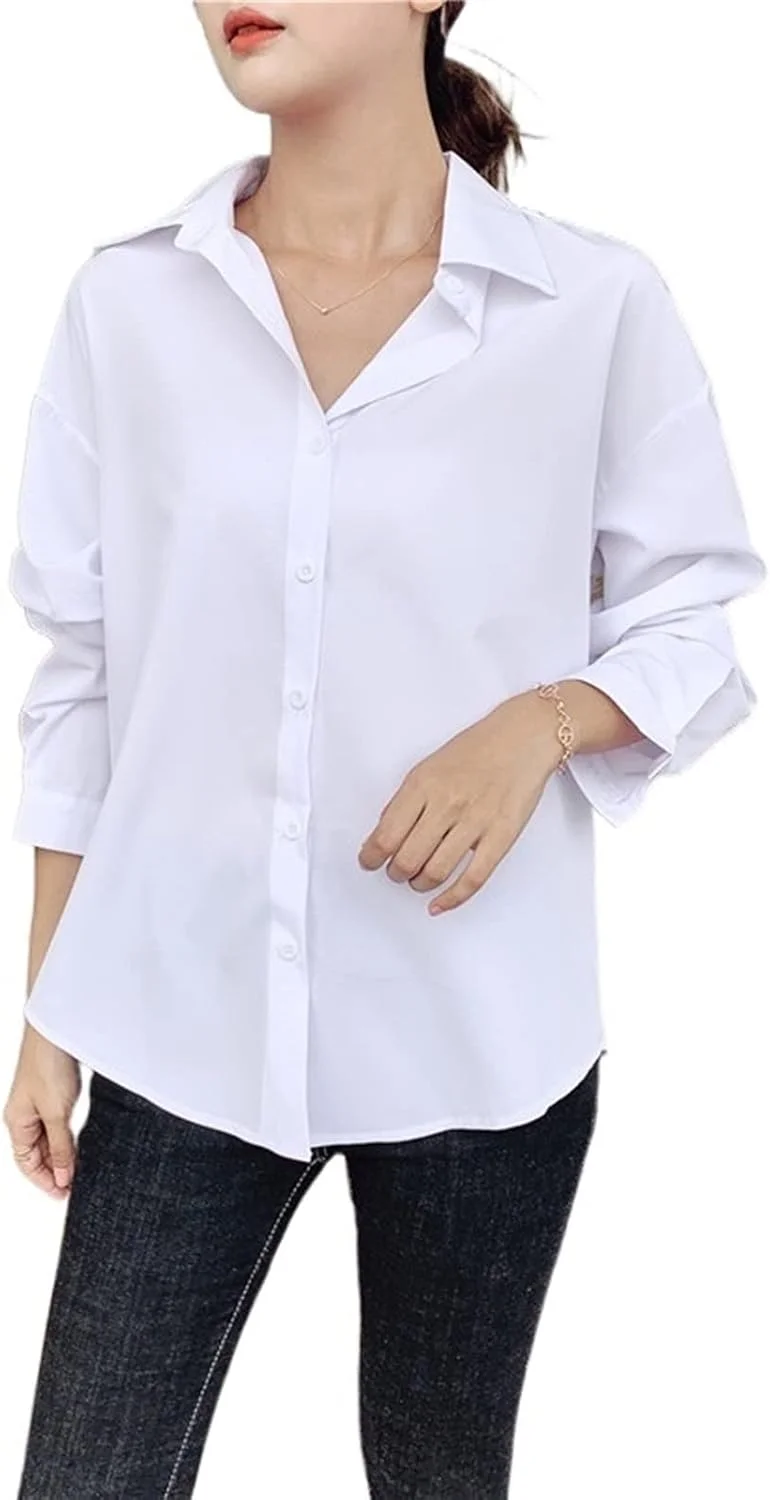 بلوز زنانه VETCS، بلوز شیفون زنانه، بلوز غیر رسمی ساده، بلوز آستین بلند مد روز زنانه (رنگ: سفید، سایز: S)