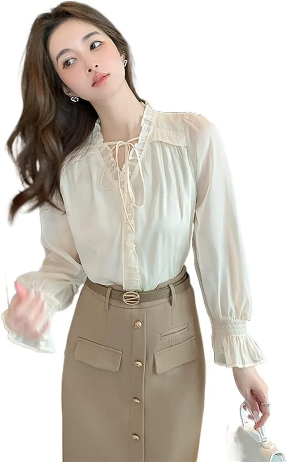 بلوز زنانه VETCS، بلوز زنانه، بلوز کرکی شیفون آستین کوتاه یقه هفت زنانه (رنگ: سفید، سایز: S)