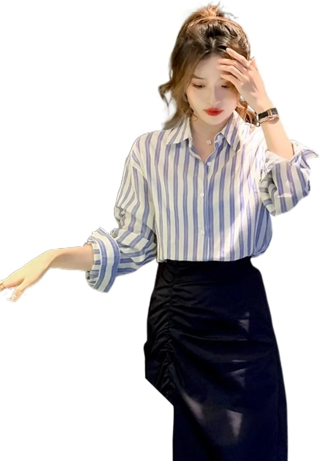 بلوز زنانه VETCS، پیراهن زنانه، پیراهن راه راه شیفون زنانه (سایز: XL)