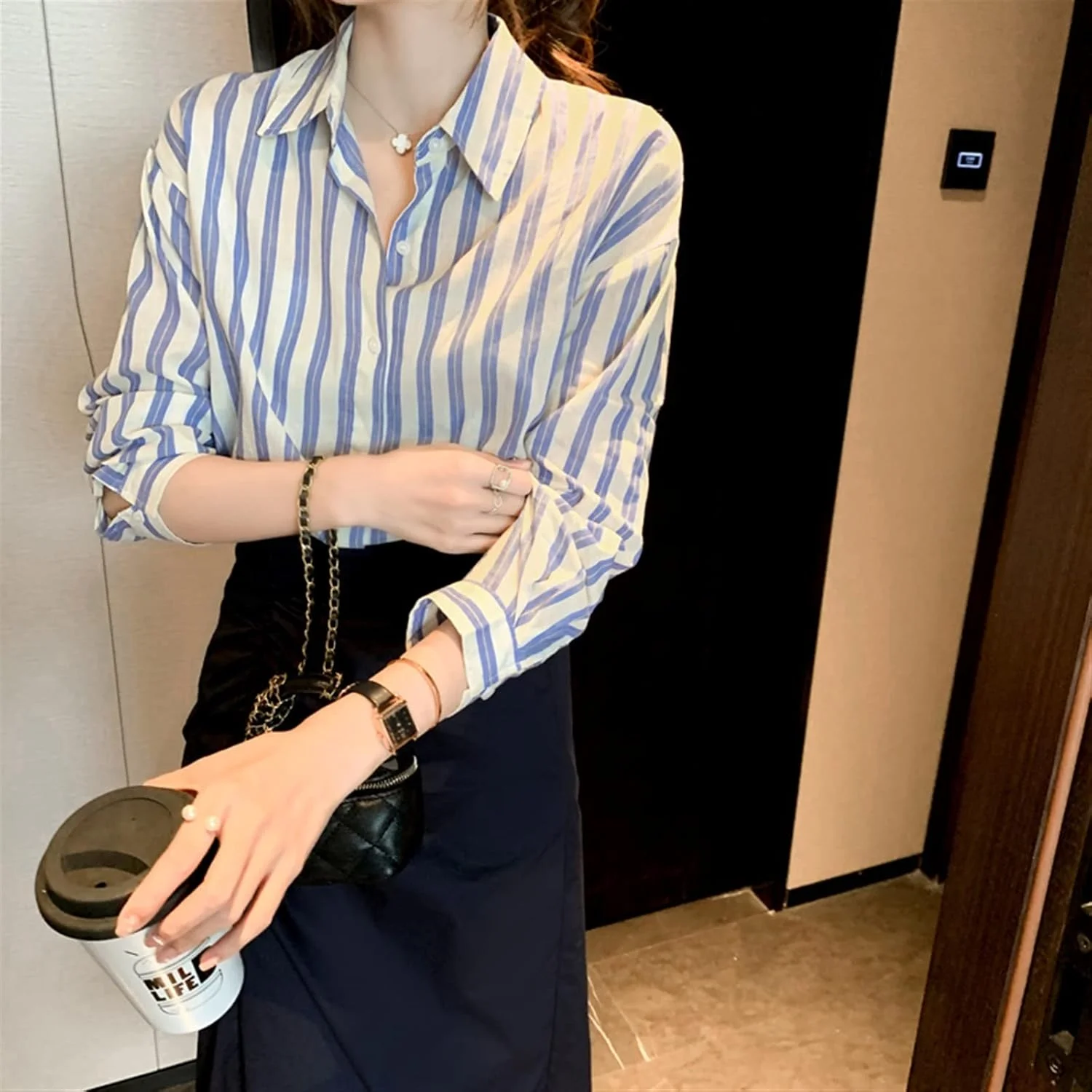 بلوز زنانه VETCS، پیراهن زنانه، پیراهن راه راه شیفون زنانه (سایز: XL) بلوز زنانه VETCS، پیراهن زنانه، پیراهن راه راه شیفون زنانه (سایز: XL)