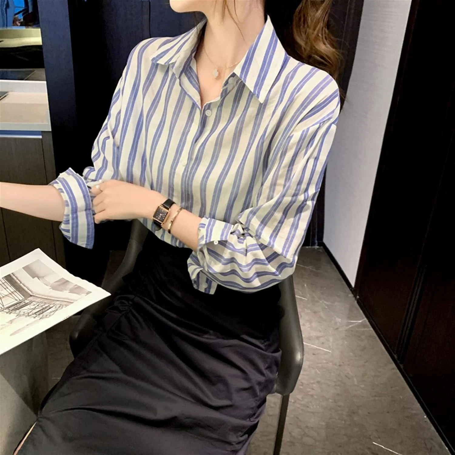 بلوز زنانه VETCS، پیراهن زنانه، پیراهن راه راه شیفون زنانه (سایز: XL) بلوز زنانه VETCS، پیراهن زنانه، پیراهن راه راه شیفون زنانه (سایز: XL)