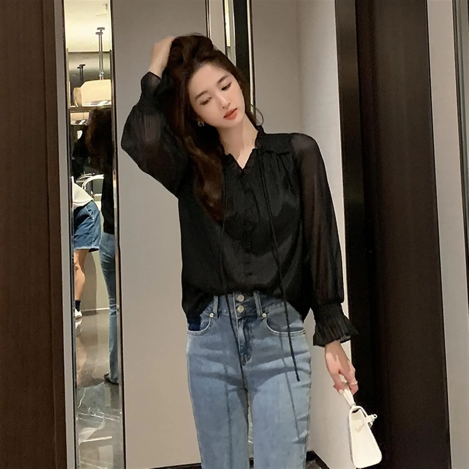 بلوز زنانه VETCS، بلوز زنانه، بلوز کرکی شیفون آستین کوتاه یقه هفت زنانه (رنگ: سفید، سایز: S) بلوز زنانه VETCS، بلوز زنانه، بلوز کرکی شیفون آستین کوتاه یقه هفت زنانه (رنگ: سفید، سایز: S)