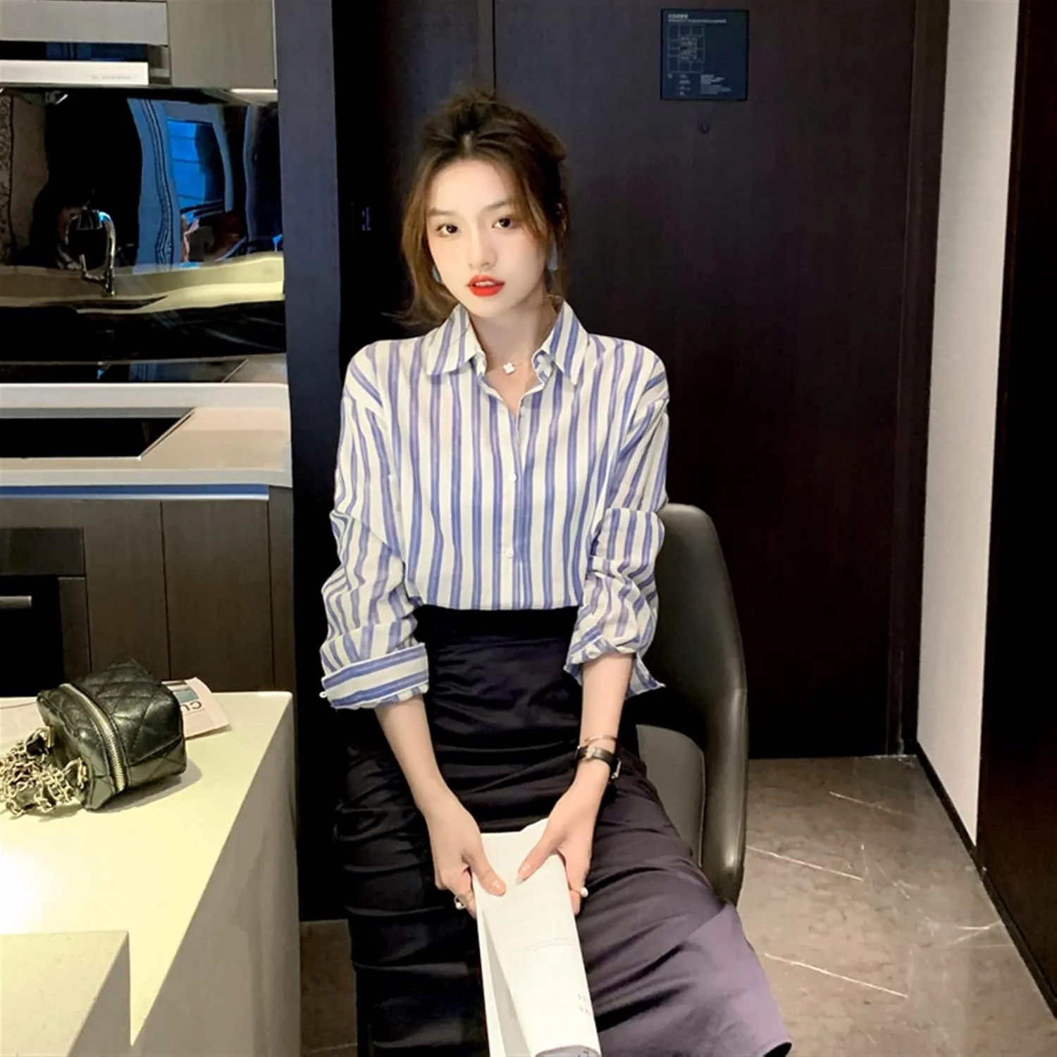 بلوز زنانه VETCS، پیراهن زنانه، پیراهن راه راه شیفون زنانه (سایز: XL) بلوز زنانه VETCS، پیراهن زنانه، پیراهن راه راه شیفون زنانه (سایز: XL)