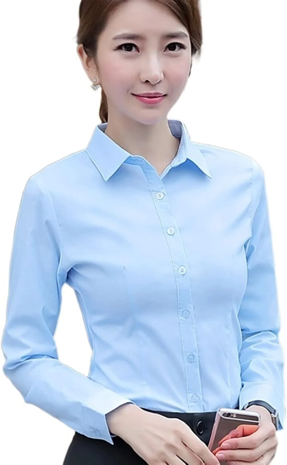 بلوز زنانه VETCS، پیراهن نخی زنانه، پیراهن سفید زنانه، پیراهن آستین بلند زنانه، پیراهن زنانه پایه، پیراهن سایز بزرگ زنانه (رنگ: Hortelã، سایز: L)