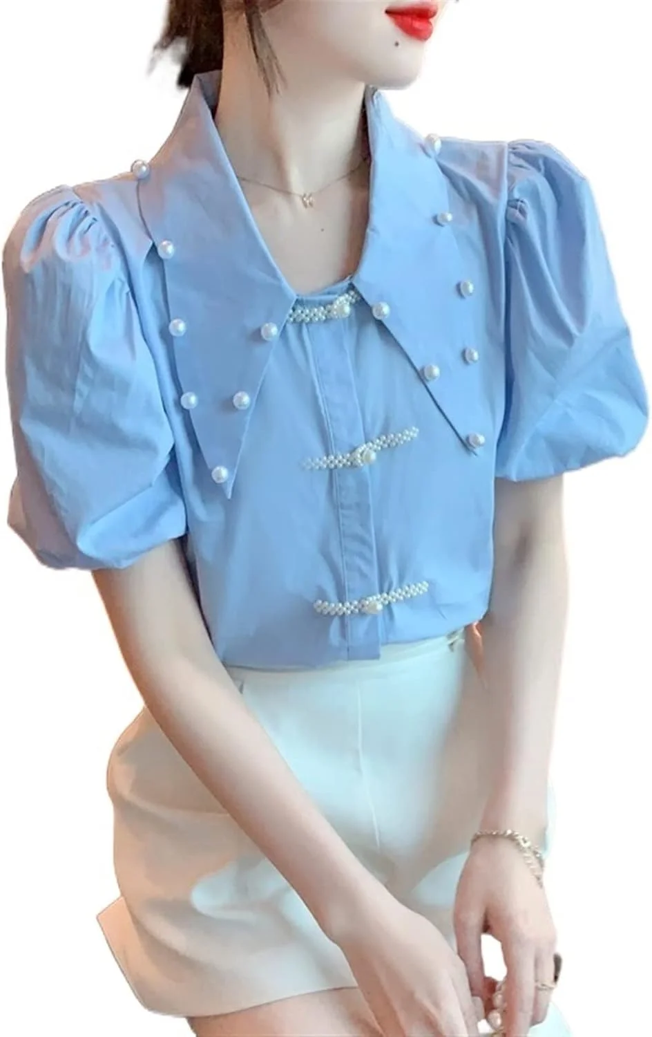بلوز زنانه VETCS، بلوز و شومیز زنانه، شورت، آستین کوتاه ناز، بلوز نازک گشاد زنانه (رنگ: Hortel، سایز: S)