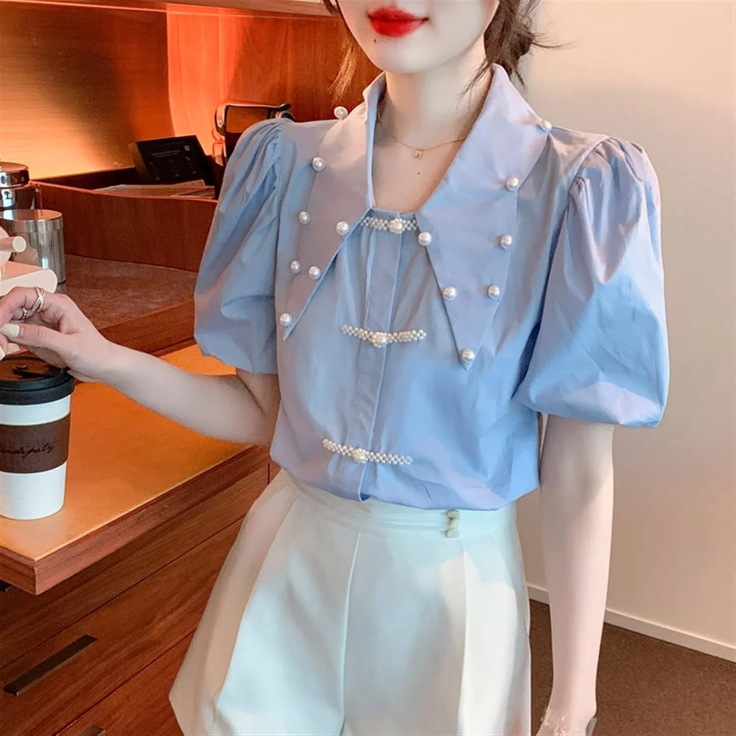 بلوز زنانه VETCS، بلوز و شومیز زنانه، شورت، آستین کوتاه ناز، بلوز نازک گشاد زنانه (رنگ: Hortel، سایز: S) بلوز زنانه VETCS، بلوز و شومیز زنانه، شورت، آستین کوتاه ناز، بلوز نازک گشاد زنانه (رنگ: Hortel، سایز: S)