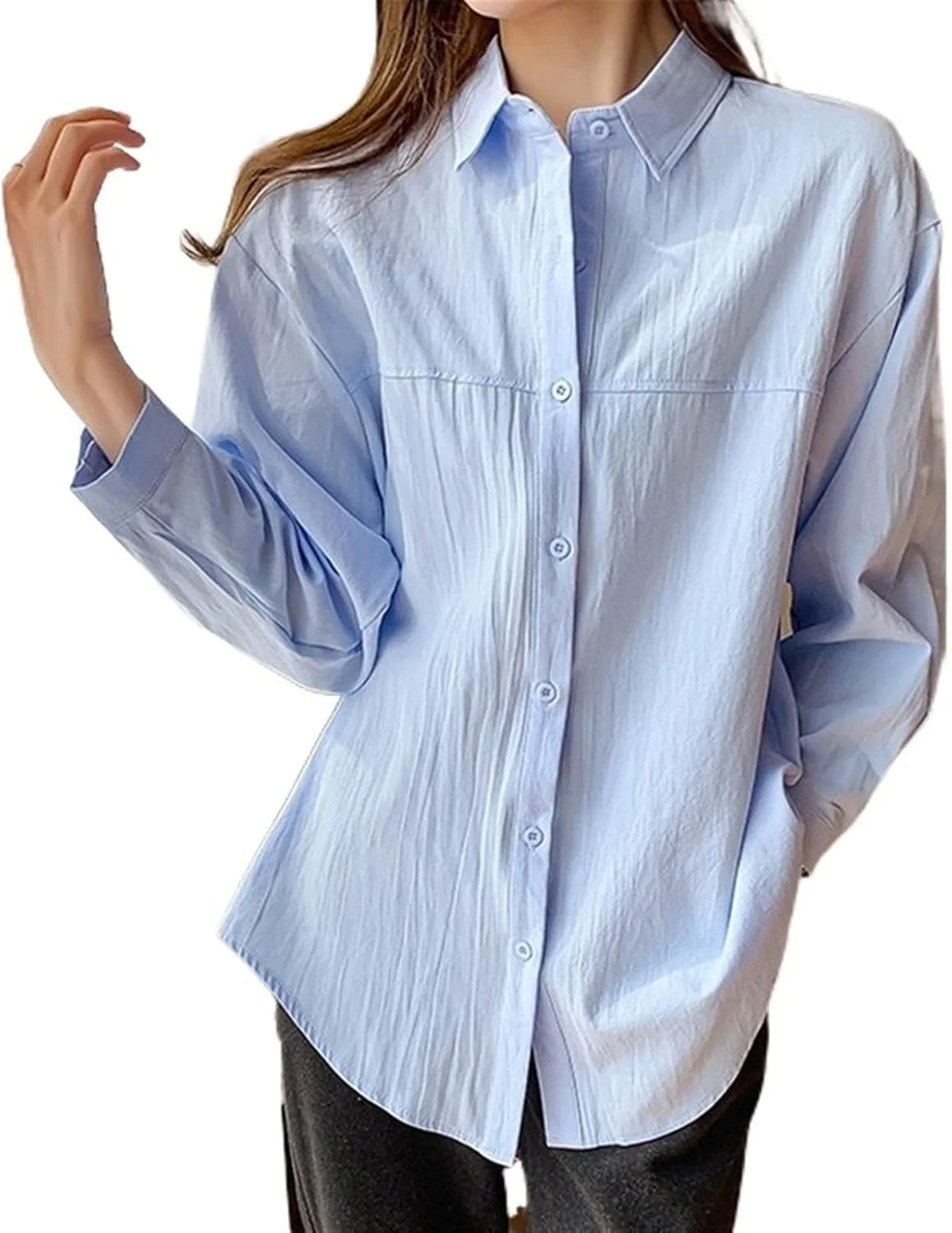 بلوز زنانه VETCS، پیراهن گشاد زنانه، پیراهن زنانه به سبک OL، سایز بزرگ زنانه، پیراهن کاردیگان یکدست، تاپ پیراهن آبی (رنگ: Hortelã، سایز: M)