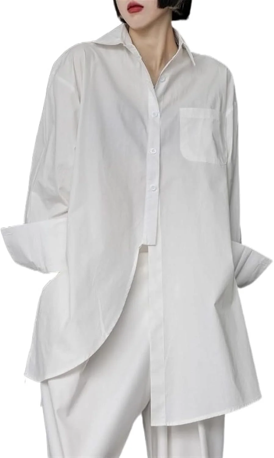 VETCS بلوز زنانه، پیراهن زنانه سفید، تاپ نامتقارن، سایز بزرگ، گوتیک مشکی، پیراهن بلند زنانه، لباس خیابانی (رنگ: سفید، سایز: M)