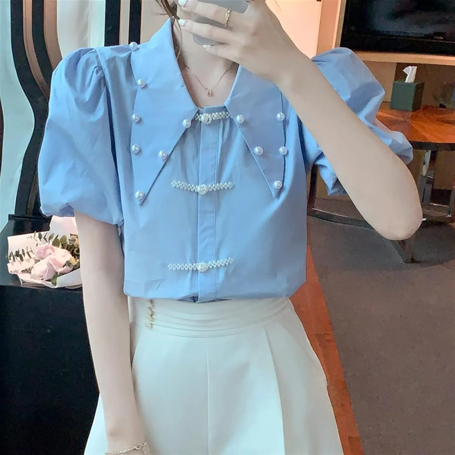 بلوز زنانه VETCS، بلوز و شومیز زنانه، شورت، آستین کوتاه ناز، بلوز نازک گشاد زنانه (رنگ: Hortel، سایز: S) بلوز زنانه VETCS، بلوز و شومیز زنانه، شورت، آستین کوتاه ناز، بلوز نازک گشاد زنانه (رنگ: Hortel، سایز: S)